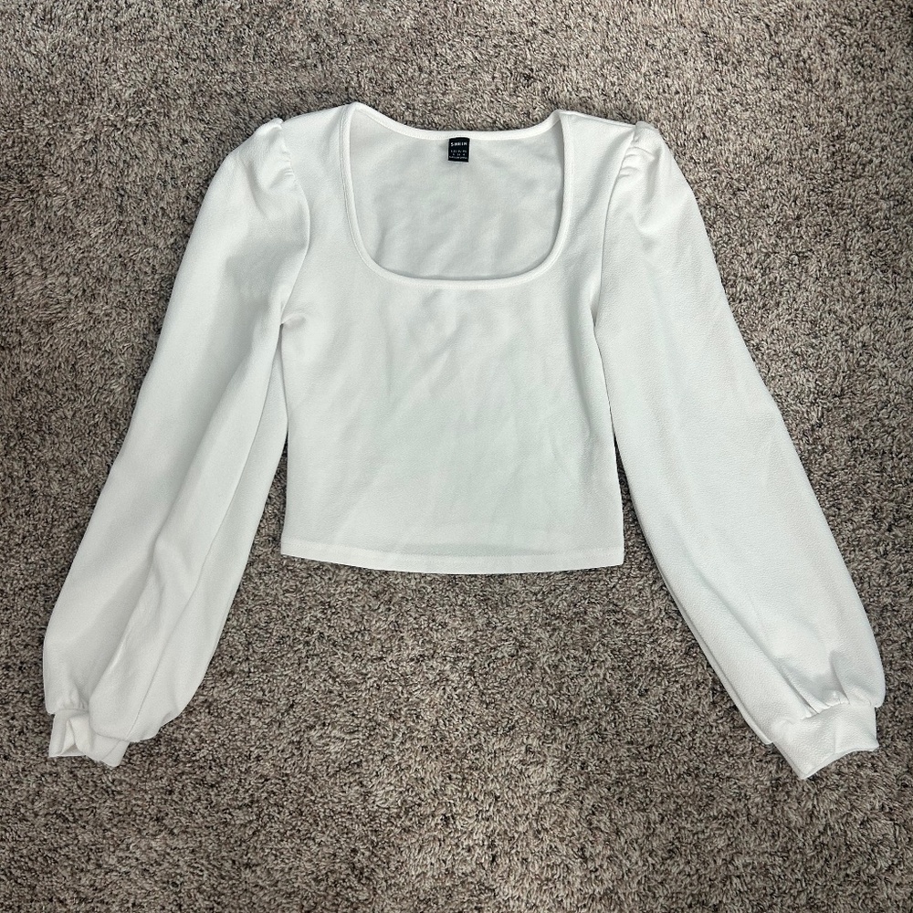 Shein Long Sleeve White Balloon Sleeve Fitted Top